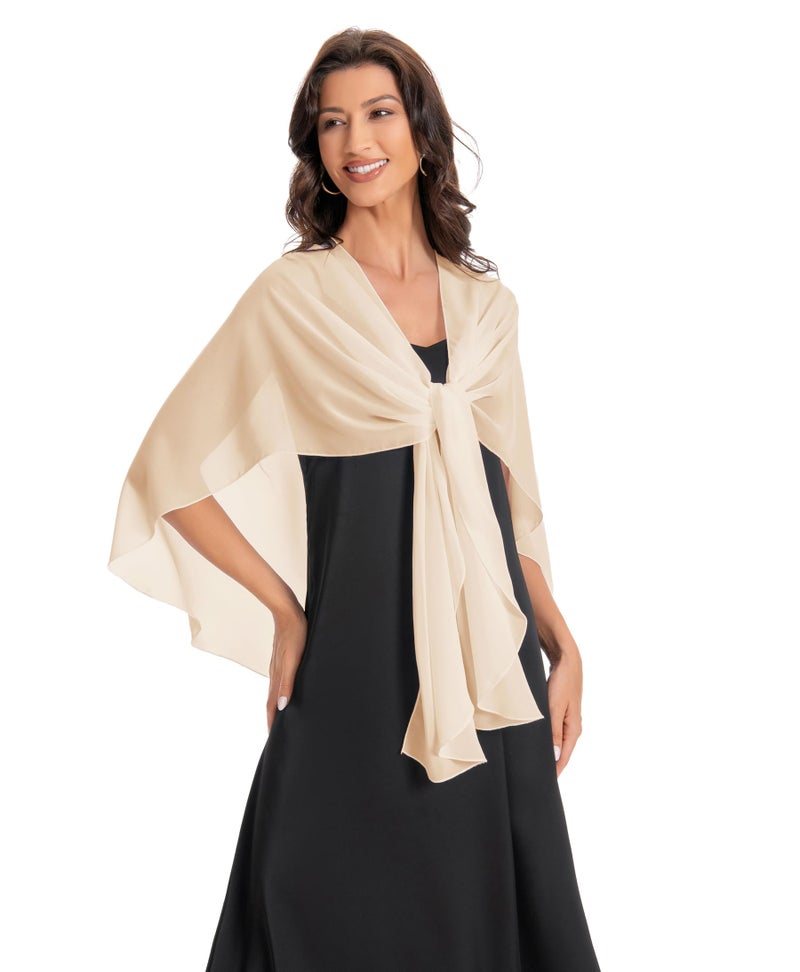 Hotshawl Womens Chiffon Shawls and Wraps, Wedding Party Shawl Scarf for Evening Dresses (Champagne) - Image 2